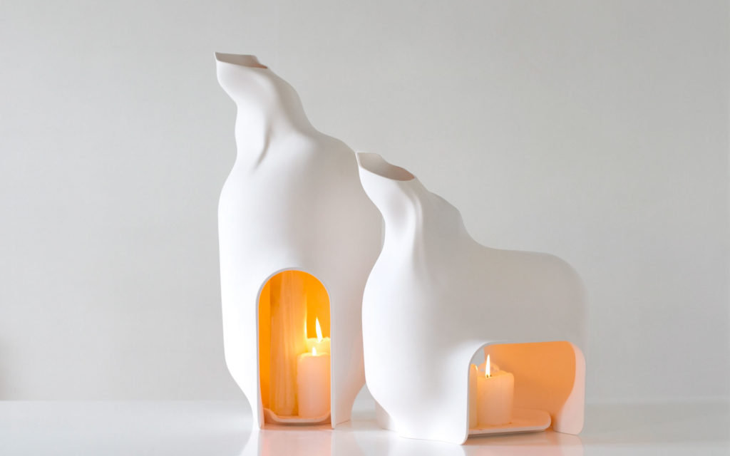 CANDLE HOLDER BETWEEN SHADOWS S AND L PORCELAIN BISQUE LIGHTED