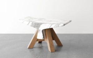 STOOL WHITE MARBLE FROM CARRARA THREE QUARTER VIEW