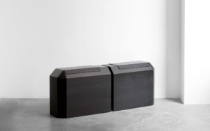 BENCH HIDDENSKIN BLACK LEATHER BLACK TINTED OAK SATIN FINISH THREE QUARTER VIEW