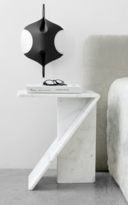 PIECES IN SITU SIDE TABLE WHITE MARBLE FROM CARRARA SCONCE EDALIGHT PAPER