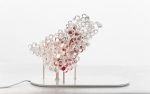 LAMP MORNINGMIST RED GLASS BEAD BASE IN SHINY WHITE LACQUERED STEEL