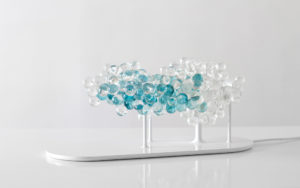 LAMP MORNINGMIST SEA GREEN GLASS BEAD BASE IN SHINY WHITE LACQUERED STEEL