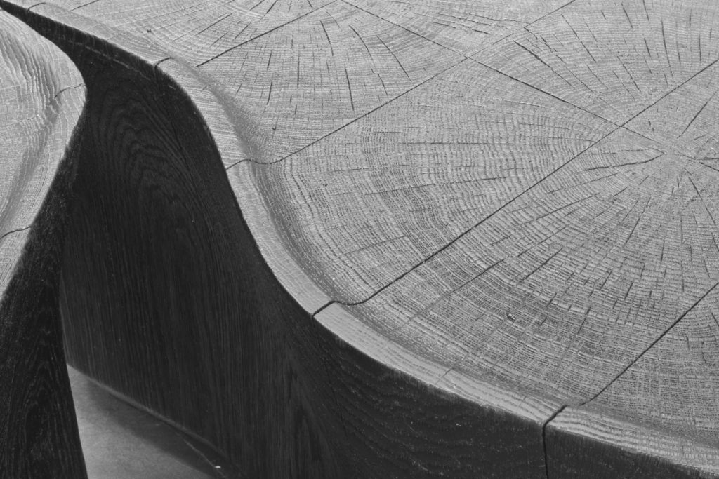 DETAILS COFFEE TABLE STOCO CARVED AND BURNT OAK WOOD