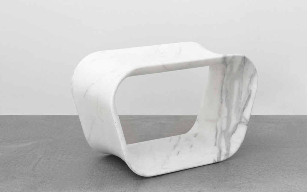 STOOL VOID WHITE MARBLE FROM CARRARA THREE QUARTER VIEW