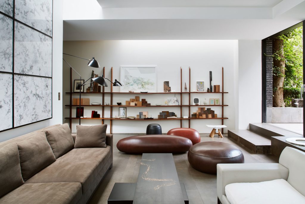 PIECES IN SITU COFFEE TABLE BLACK SNAKE BLUES MARQUETRY OD DUED PEAR TREE WOOD WHITE EBONY MATT LACQUERED STEEL SEATING VICTORY CALFSKIN FLOOR LAMP BELLE DE JOUR RESIN LINEN METAL BATTERY CHARGED LAMP BELLE DE NUIT CERAMIC FLOOR LAMP EDALIGHT PAPER METAL CONCRETE